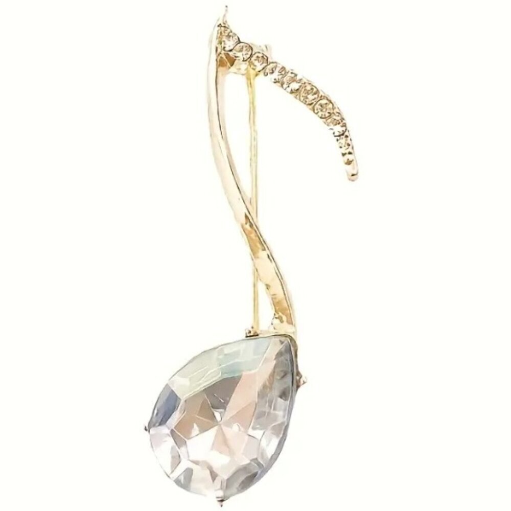 Gold and Crystal Musical Note Brooch